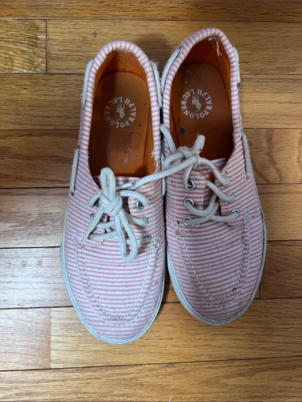 Polo by Ralph Lauren Kids Pink and White Striped Canvas Sneakers